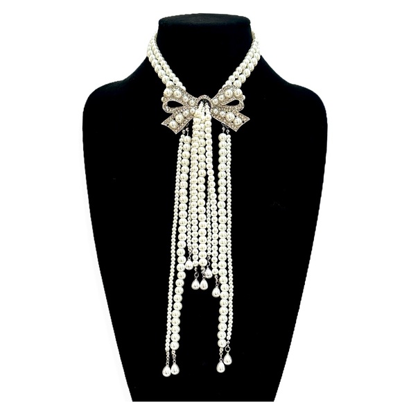 M by Miss Mandy Jewelry - COUTURE BOW | Waterfall Pearl Multi-strand Statement Necklace | NWT